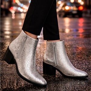 AKIRA Silver Studded Ankle Bootie